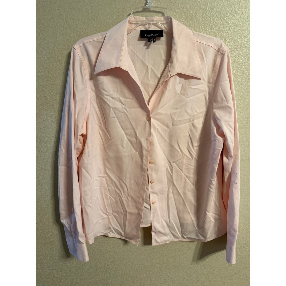 Evan Picone Womens Pink Button Down‎ Long Sleeve Shirt Size 14 Quickcare Cotton